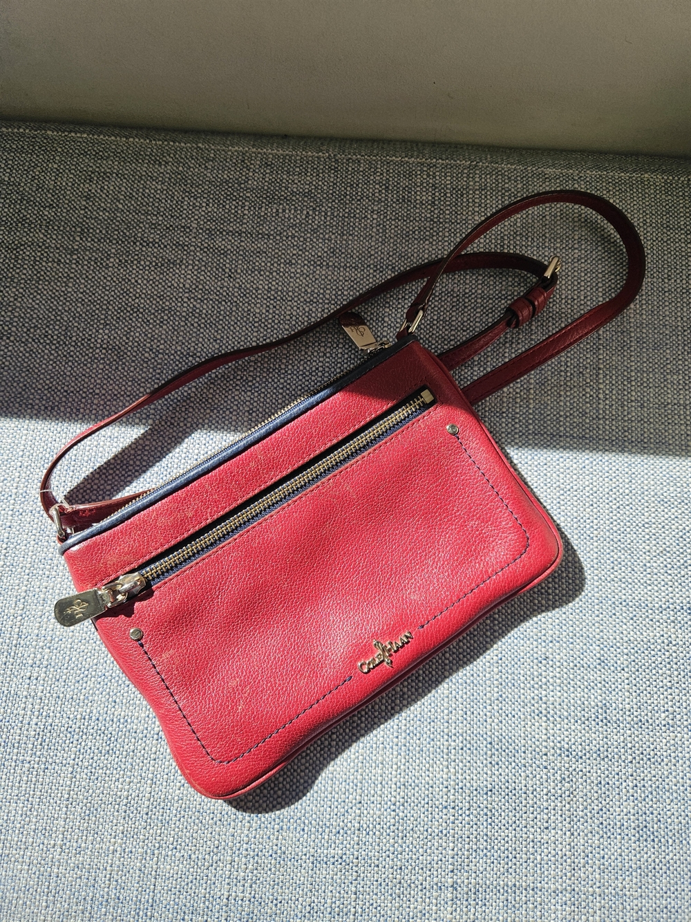 Cole Haan Red Pebbled Leather Crossbody with Gold Hardware